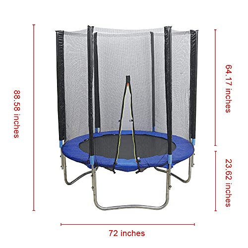 Cama elástica redonda para jardín, con red de seguridad, juego completo con estera, red de seguridad y cubierta para bordes, 183 cm, 300 kg