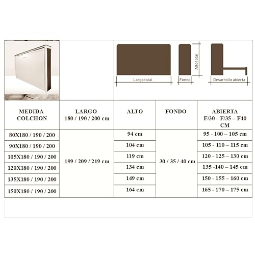 Cama Horizontal MK2 I Todas Las Medidas, Color Partes metálicas y Base en Blanco. (80x180 cm, Estructura Metálica y Base Blanco)