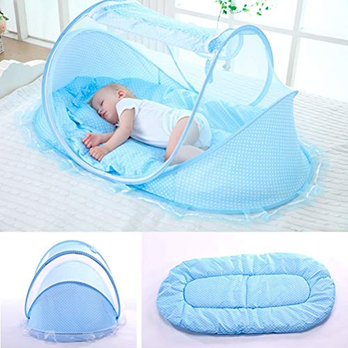 Cama Plegable para bebé, Mosquitera, Cama Portátil para Dormir, Cama de Viaje para Recién Nacido (azul cielo, verde)