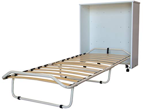 CamaCama Tumbona Plegable Retráctil con cabezal espaldera mueble Blanco de madera hierro anticorrosión con 4 Ruedas y colchón para Invitados casa Dormitorio Camping camarada de emergencia con