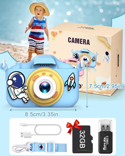 Cámara de Fotos Digital Infantil, 1080P 2,0 Pulgadas con una Tarjeta SD de 32GB, Regalos Ideales para Niños de 3-10 Años (Blue)