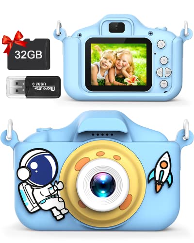 Cámara de Fotos Digital Infantil, 1080P 2,0 Pulgadas con una Tarjeta SD de 32GB, Regalos Ideales para Niños de 3-10 Años (Blue)