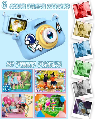 Cámara de Fotos Digital Infantil, 1080P 2,0 Pulgadas con una Tarjeta SD de 32GB, Regalos Ideales para Niños de 3-10 Años (Blue)