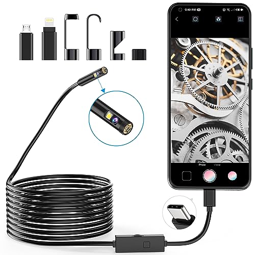 Cámara de inspección de Serpiente endoscopio de Doble Lente 1920P, boroscopio Tipo C de natación de luz,cámara de Alcance,8 Luces LED para Android,iOS Smartphone,iPhone,iPad,Samsung (16.5 pies/5 m)