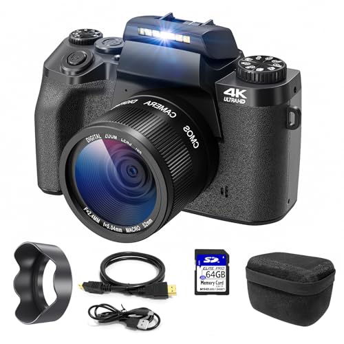 Cámara Digital 4K, CCN 64MP Cámara de Fotos con Pantalla táctil de 3.0 ", 16X Zoom Digital Cámara compacta con función WiFi, con Bolsa de cámara, Capucha, 32GB TF Card, Negro