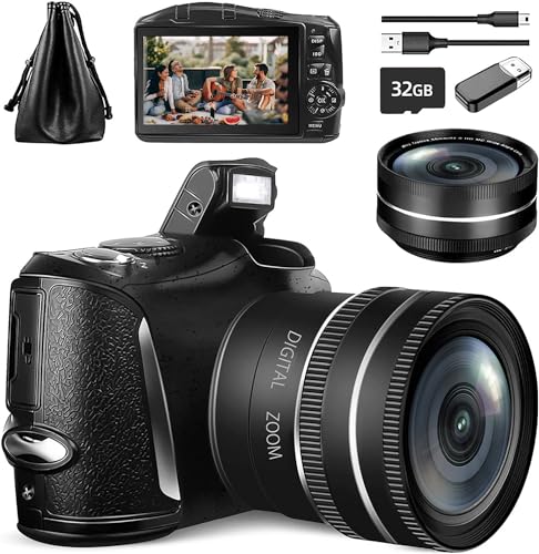 Cámara Digital NBD para fotografía, cámara de vlogging 4K/30FPS Ultra HD de 48MP, compacta con Lente Gran Angular y Macro, Tarjeta SD de 32GB, Zoom Digital 16x, Ideal para Principiantes