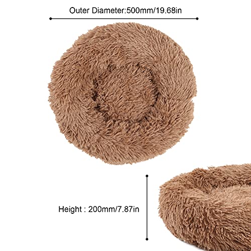 Camas perros/cama gato, Redondo cojín Suave de Felpa cama perro, 50 cm Lavable cama antiestres perro, Relajante sofá para perros donut mediano pequeños, Invierno cojín cama para perros (Marrón)