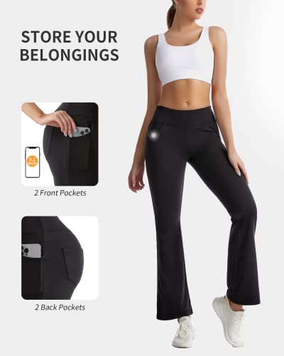 CAMBIVO Pantalones de Yoga Mujer, Bootcut Pantalon Campana Largos con Bolsillos, Pantalones Deporte, Pantalones de Jazz, Pantalones de Jogging, Pantalones Mujer Pierna Recta para Yoga, Fitness, Casual