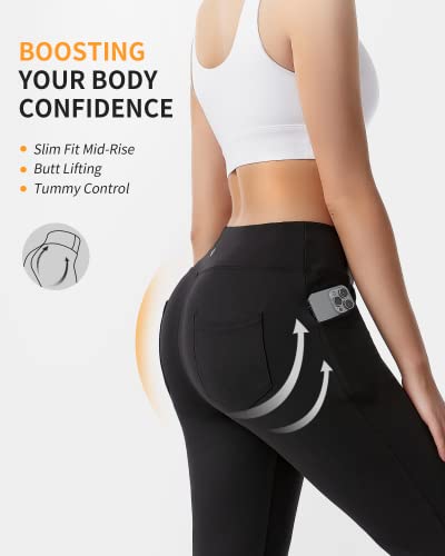 CAMBIVO Pantalones de Yoga Mujer, Bootcut Pantalon Campana Largos con Bolsillos, Pantalones Deporte, Pantalones de Jazz, Pantalones de Jogging, Pantalones Mujer Pierna Recta para Yoga, Fitness, Casual