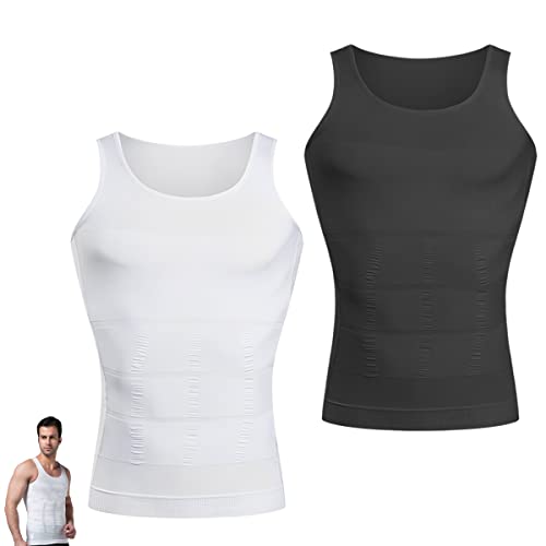 Camisas de compresión de hombres, 2 Pack chaleco de cuerpo adelgazante Vest Control de la abdominación de estribos abdomen camiseta sin mangas