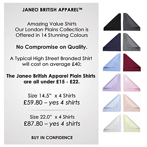 Camisas de Vestir Lisas de Hombre,Manga Larga,Doble Puño Francés con Gemelos incluidos,Ajuste Regular, Camisa de Negocios by Janeo British Apparel. White, 15.5 Inches