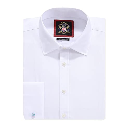 Camisas de Vestir Lisas de Hombre,Manga Larga,Doble Puño Francés con Gemelos incluidos,Ajuste Regular, Camisa de Negocios by Janeo British Apparel. White, 15.5 Inches