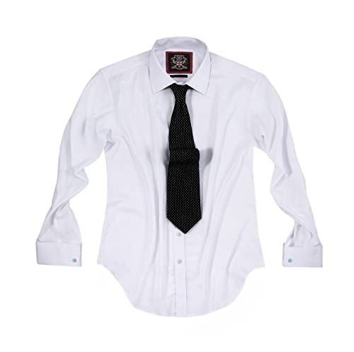 Camisas de Vestir Lisas de Hombre,Manga Larga,Doble Puño Francés con Gemelos incluidos,Ajuste Regular, Camisa de Negocios by Janeo British Apparel. White, 15.5 Inches