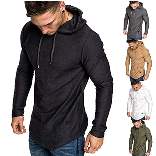 Camiseta De Manga Larga Longsleeve Cuello Redondo Manga Larga Camiseta Casual Camisetas Camisa para Hombre Camisa de Entrenamiento Chaqueta con Sombrero