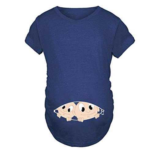 Camiseta de maternidad de manga corta divertida para embarazo, lindas camisetas para mujeres embarazadas, Azul-gemelo, M