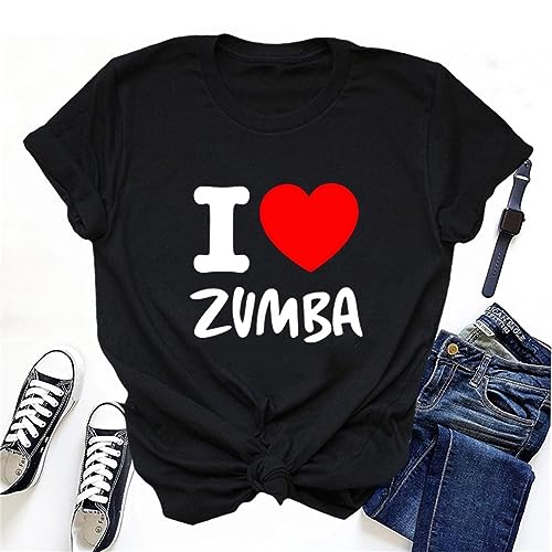 Camiseta de Mujer I Love Zumba 2D Print Manga Corta Crew Neck tee Shirts Leisure Sports Casual tee para Damas