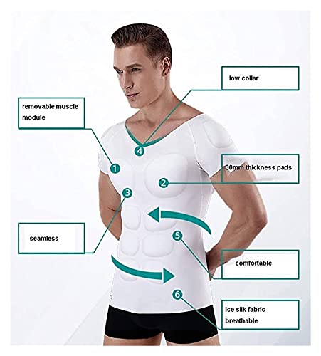 Camiseta de músculo falso para hombre Camiseta con músculos en el pecho falso acolchado en los hombros transpirable invisible simulación músculos abdominales camiseta con músculos divertido disfraz de