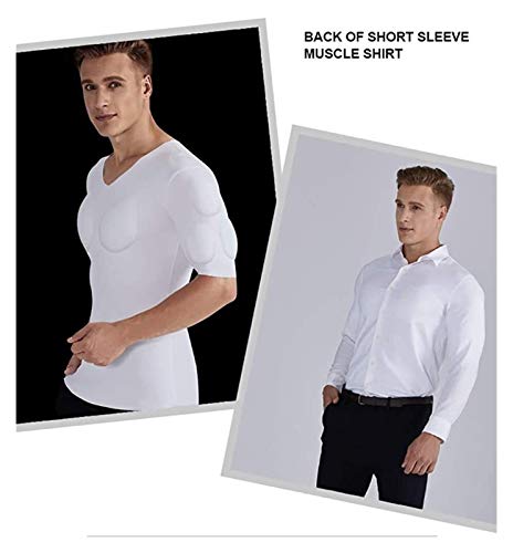 Camiseta de músculo falso para hombre Camiseta con músculos en el pecho falso acolchado en los hombros transpirable invisible simulación músculos abdominales camiseta con músculos divertido disfraz de