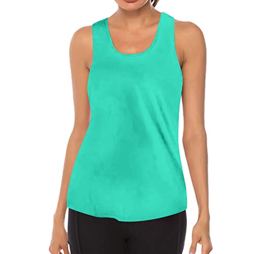 Camiseta deportiva para mujer, camiseta cruzada, espalda cruzada, parte superior, sin mangas, camiseta transpirable, camiseta deportiva, túnica, verde menta, M