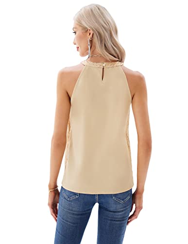 Camiseta Lentejuelas Mujer Tank Top Cuello Sin Mangas Tejido Liso Tirantes Cruzados Decorado Dorado M