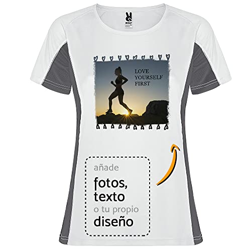 Camiseta Personalizada con Foto para Mujer | Camiseta técnica de Manga Corta Ideal para Deporte y Uso Diario | Regalos Personalizados con Foto | Diseño: Love - Talla: S