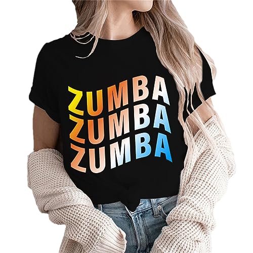 Camisetas al Aire Libre de Manga Corta para Mujer Camisetas Frescas de Cuello Redondo para Damas Zumba Print Baggy tee Shirt