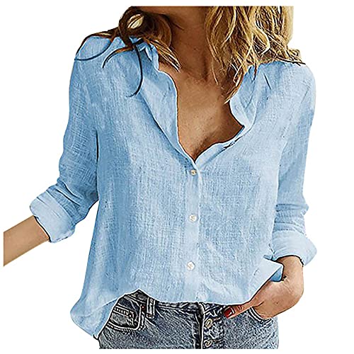 Camisetas de mujer túnica de trabajo camiseta de manga 3/4 amplia tira de botones de verano con cuello de solapa Tops para mujer, delgada, clásica, lisa y suave, 02-azul, XXXL