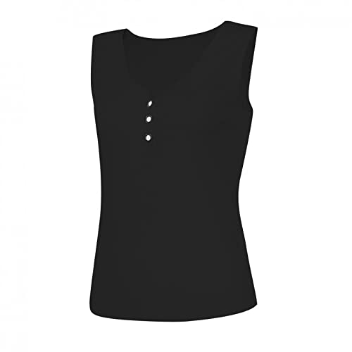 Camisetas sin Mangas Mujer,SHOBDW Moda De Verano Más El Tamaño Sin Mangas Sexy Cuello Redondo Lentejuelas Chaleco Tops Señoras Blusa Sólida Casual Camiseta Tank Tops para Mujeres(Negro,XXL)