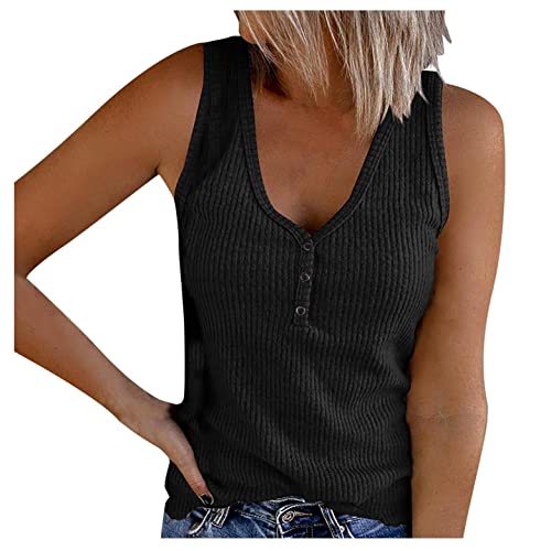 Camisetas sin Mangas Mujer,SHOBDW Moda De Verano Más El Tamaño Sin Mangas Sexy Cuello Redondo Lentejuelas Chaleco Tops Señoras Blusa Sólida Casual Camiseta Tank Tops para Mujeres(Negro,XXL)