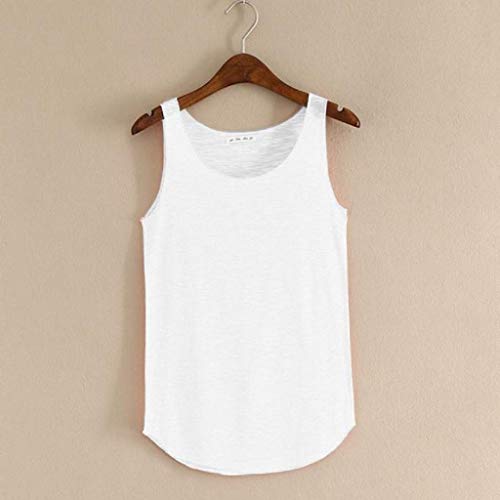 Camisetas sin Mangas Mujer,SHOBDW Primavera Verano Sólido Sin Mangas Cuello Redondo Suave Hombro FríO Sueltas Sueltas Camiseta Blusa Diaria Camisetas De Tirantes para Mujeres(Blanco,tallaúnica)