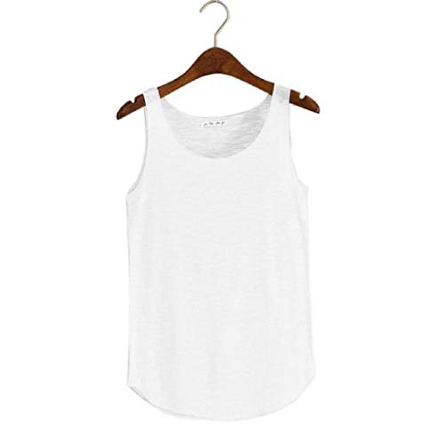 Camisetas sin Mangas Mujer,SHOBDW Primavera Verano Sólido Sin Mangas Cuello Redondo Suave Hombro FríO Sueltas Sueltas Camiseta Blusa Diaria Camisetas De Tirantes para Mujeres(Blanco,tallaúnica)