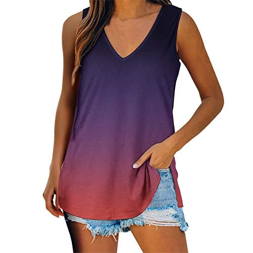 Camisetas Tirantes Mujer Verano Baratas Casual Cruzadas Tie Dye Estampada Blusa Sin Mangas Deporte T-Shirt Originales Tops con Botones Sexy tee Shirts Básica Camisa de Vestir