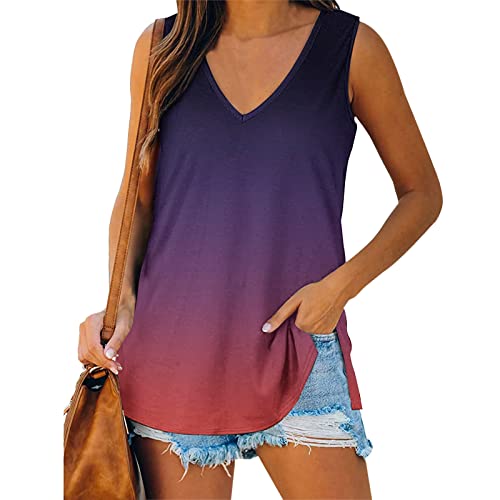 Camisetas Tirantes Mujer Verano Baratas Casual Cruzadas Tie Dye Estampada Blusa Sin Mangas Deporte T-Shirt Originales Tops con Botones Sexy tee Shirts Básica Camisa de Vestir