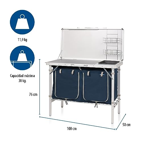 Campart KI-0412 - Cocina plegable Salamanca - con lavabo - 2 estantes - 4 patas ajustables - con bolsa de almacenamiento - antracita