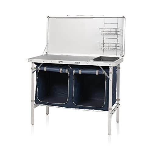 Campart KI-0412 - Cocina plegable Salamanca - con lavabo - 2 estantes - 4 patas ajustables - con bolsa de almacenamiento - antracita