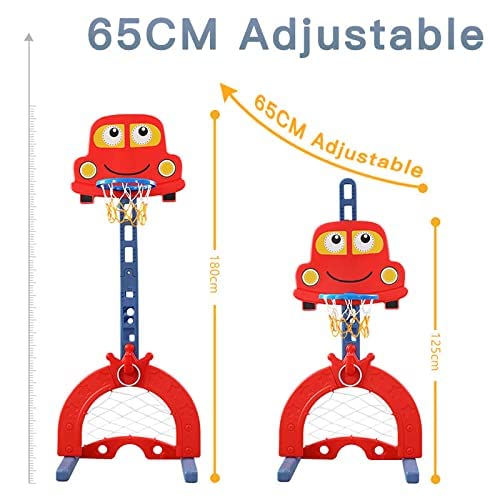 Canasta de Baloncesto para Niños 4 en 1 - Aro de Baloncesto Infantil Regulable en Altura,Aro de Baloncesto de Dibujos Animados con Juego de Golf, Anillo, Fútbol,Lanzamiento de Portería(Azul)