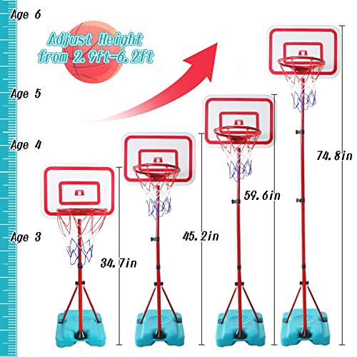 Canastas Baloncesto Exterior Interior Altura Ajustable Balon Baloncesto Regalos Cumpleaños Infantil para Juguetes Niños 3 4 5 6 Años,88cm a 190cm