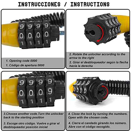 Candado Bicicleta + Brazalete Reflectante - Candado para Patinete Electrico - Candado Combinacion 4 Digitos - Candado Bicicleta Antirrobo Extensible 150cm - Candado Casco Moto