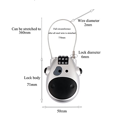 Candado De Cable,Bogoro Candado Con Código De 3 Dígitos,Candado De Cable Retráctil,Cerradura De Combinación Con Cable,Candado De Combinación Para Bicicleta,Candado De Código Universal Plateado