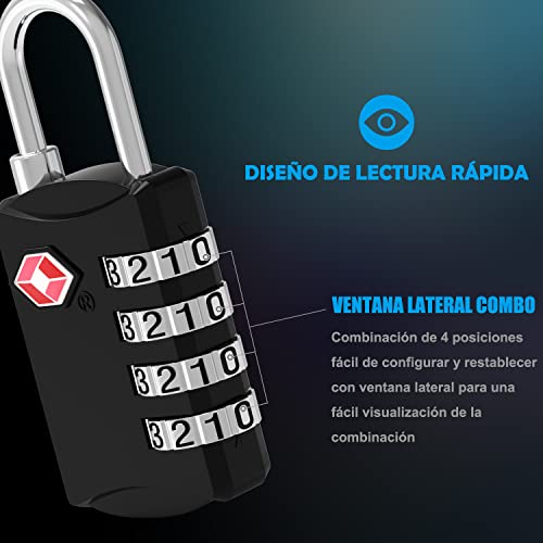 Candados de Equipaje, [1 Pcs] Diyife TSA Candado de Seguridad de 4 DíGitos, Candado Taquillas,Candados Maleta,Candados de CombinacióN para Maletas Viaje Mochila Equipaje (Negro)