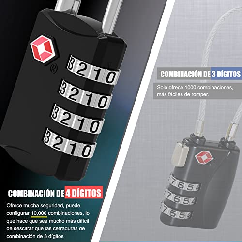 Candados de Equipaje, [1 Pcs] Diyife TSA Candado de Seguridad de 4 DíGitos, Candado Taquillas,Candados Maleta,Candados de CombinacióN para Maletas Viaje Mochila Equipaje (Negro)