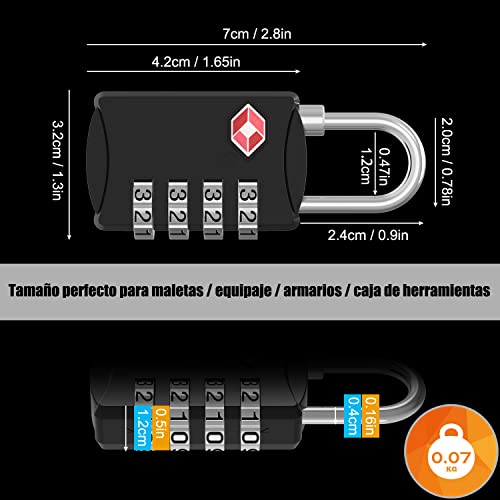 Candados de Equipaje, [1 Pcs] Diyife TSA Candado de Seguridad de 4 DíGitos, Candado Taquillas,Candados Maleta,Candados de CombinacióN para Maletas Viaje Mochila Equipaje (Negro)