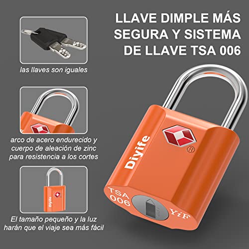 Candados Maleta, [2 Piezas] Diyife TSA Equipaje Candado, Candado Taquillas, Candados Mochila, Candados de Viaje con Llave, para Maletas, Mochila, Equipaje, Cerraduras, Armario (Naranja)