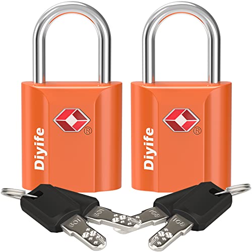 Candados Maleta, [2 Piezas] Diyife TSA Equipaje Candado, Candado Taquillas, Candados Mochila, Candados de Viaje con Llave, para Maletas, Mochila, Equipaje, Cerraduras, Armario (Naranja)