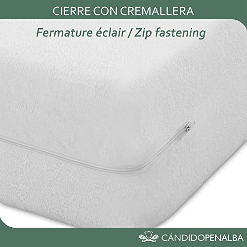 CandidoPenalba Funda Colchon Transpirable. Protector Colchon Elástico y Desenfundable. Cubre Colchon Rizo. Funda de Colchón Cremallera. Funda para Cama 135/140 cm. Oekotex. 135/140x190/200 cm Blanco