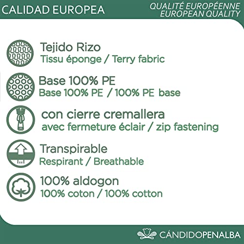 CandidoPenalba Funda Colchon Transpirable. Protector Colchon Elástico y Desenfundable. Cubre Colchon Rizo. Funda de Colchón Cremallera. Funda para Cama 135/140 cm. Oekotex. 135/140x190/200 cm Blanco