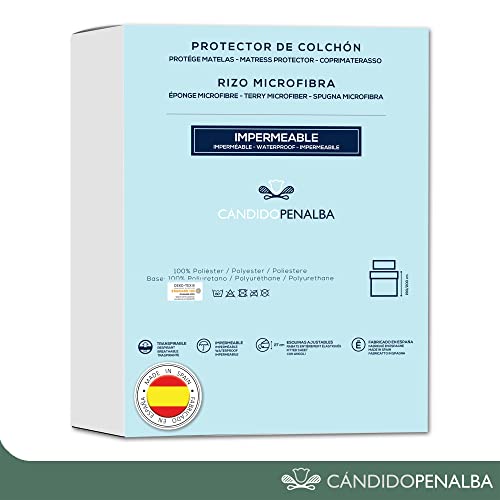 CandidoPenalba Protector Colchon Impermeable Microfibra. Cubre Colchon Rizo Resistente. Funda Colchon Impermeable Transpirable. Protector Cama 90 cm. 90x190/200 cm Blanco