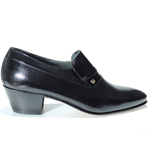 Cantos 2012 Zapato Vestir Tacón Cubano de 5CM para Hombre - Suela Piso de Cuero - Bailar Sevillanas. Taconeo Tablao Flamenco Negro Talla 42