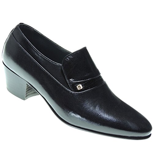 Cantos 2012 Zapato Vestir Tacón Cubano de 5CM para Hombre - Suela Piso de Cuero - Bailar Sevillanas. Taconeo Tablao Flamenco Negro Talla 42