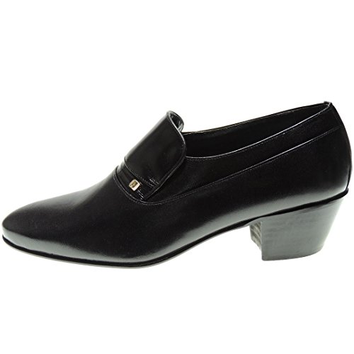 Cantos 2012 Zapato Vestir Tacón Cubano de 5CM para Hombre - Suela Piso de Cuero - Bailar Sevillanas. Taconeo Tablao Flamenco Negro Talla 42